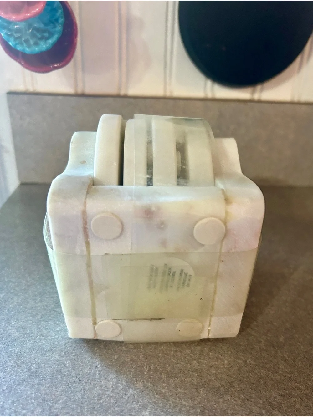 White Marble Ghost Coaster Set with Caddy
